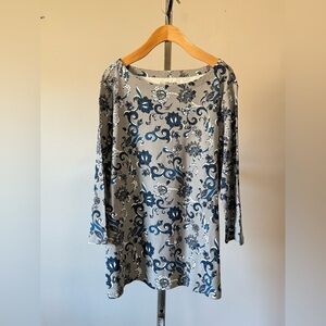 Chico's Women's 3/4-Sleeve Boat Neck Floral Top, Mystic Gray 100% COTTON
SIZE:3
